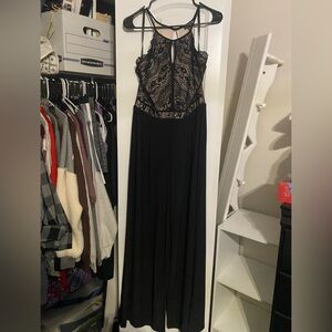 Elegant Black Lace Evening Pantsuit